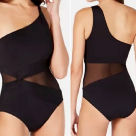 Michael Kors One Shoulder Mesh One Piece Swimsuit Size 12 - Picture 6 of 10